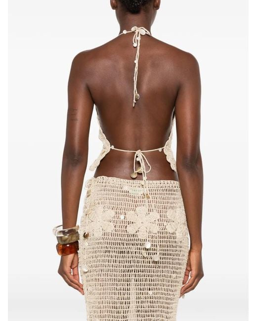 Asta Resort White Charlotte Crochet Shell-Embellished Top