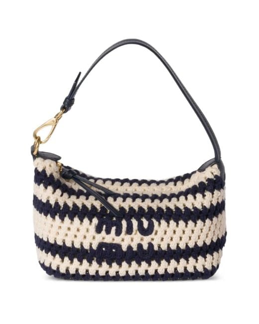 Miu Miu Blue Striped Crochet Shoulder Bag