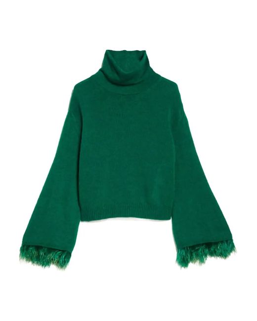 Max Mara Trui Met Veren Afwerking in het Green
