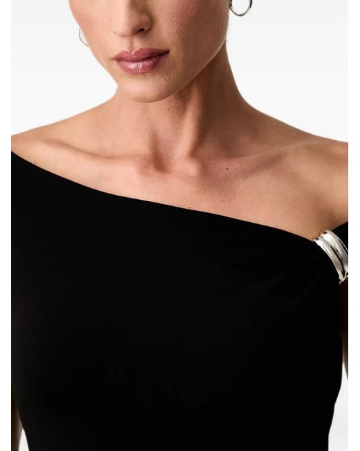 Guess Black Hardware-Detail Off-Shoulder T-Shirt
