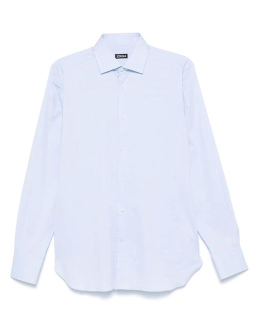 Zegna White Textured Cotton Spread-Collar Shirt for men
