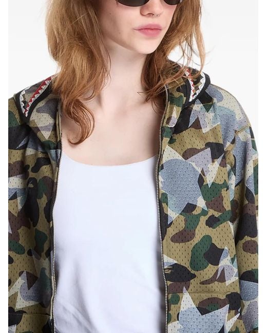 A Bathing Ape Green Shark Camo-Print Hoodie