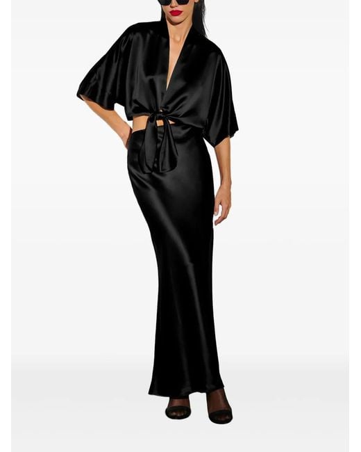 The Sei Black Tie-Front Satin Blouse