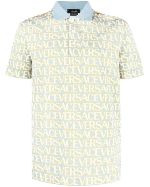 Versace Natural Allover Short-sleeve Polo Shirt for men
