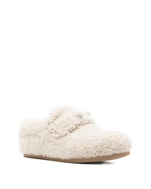 Fabiana Filippi White Shearling Button Loafers