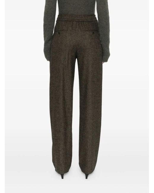 Isabel Marant Green Pinstripe Elastic-Waist Tailored Trousers