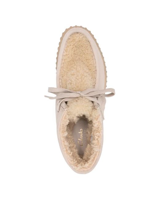 Clarks White Torhill Shearling-Panel Lace-Up Boots