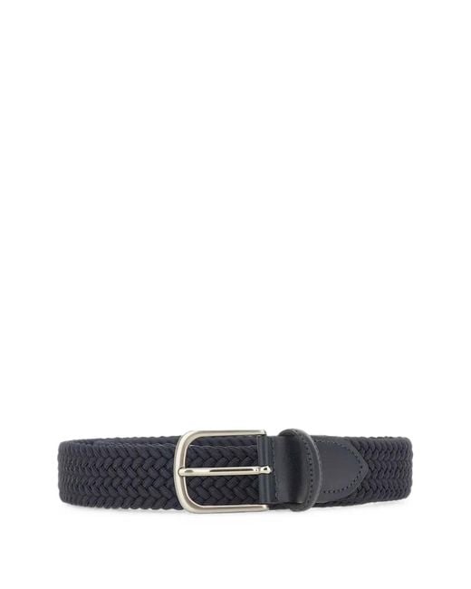 Alberto Luti White Woven Leather-Trim Belt for men