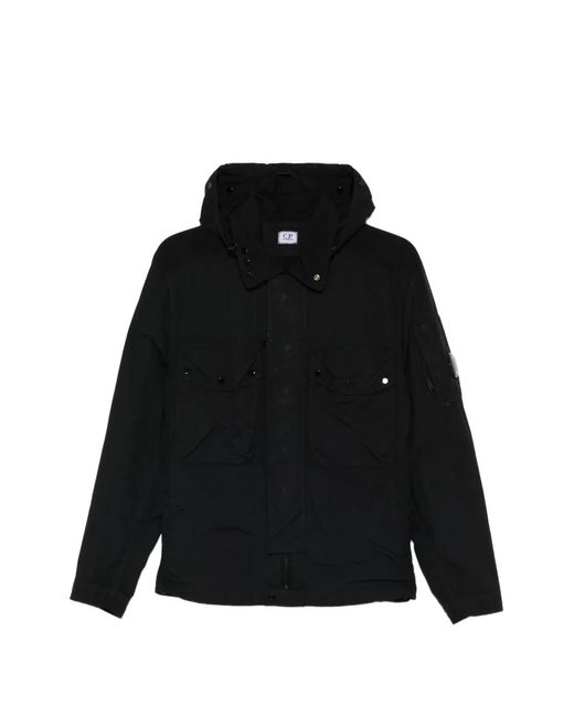 C P Company Black Chest-Pocket Hooded Jacket for men