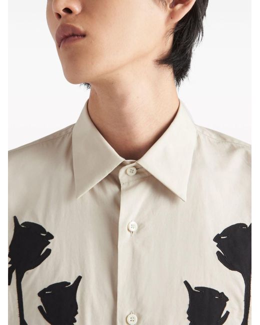 Prada Zijden Overhemd Met Bloemenprint in het Natural voor heren