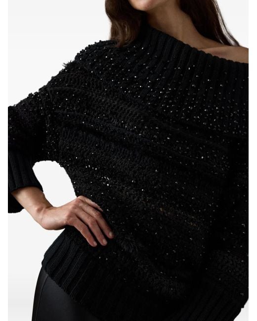 Ralph Lauren Black Schulterfreier Pullover Mit Verzierung