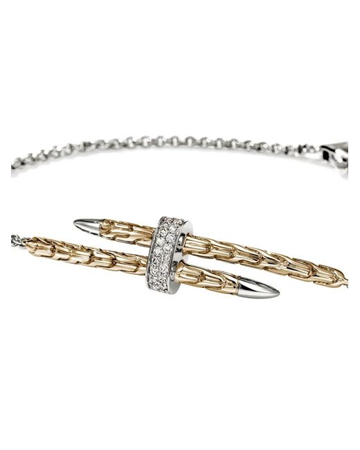 John Hardy White 14K And Sterling Spear Station Diamond Bracelet