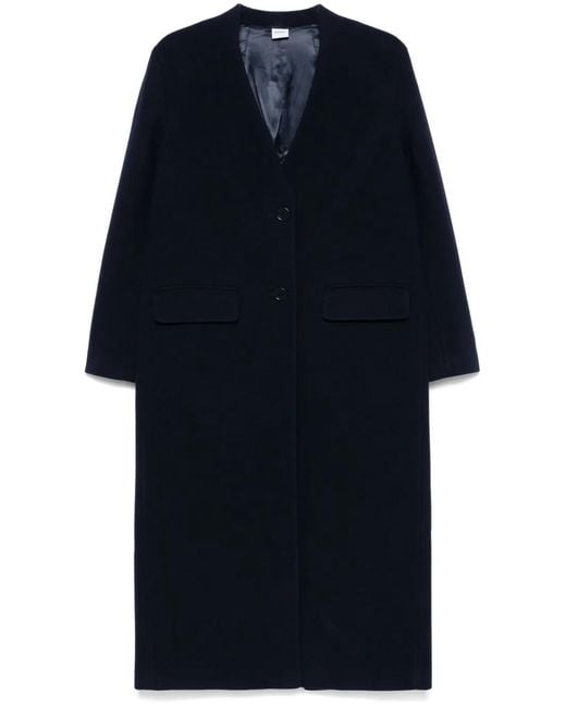 Aspesi Blue Virgin Wool-Cashmere Single-Breasted Coat