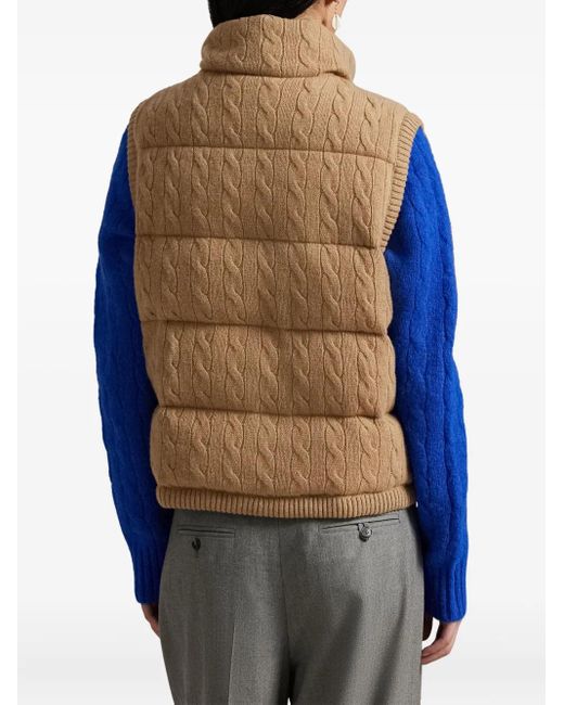 Polo Ralph Lauren Brown Cable-Knit Puffer Vest