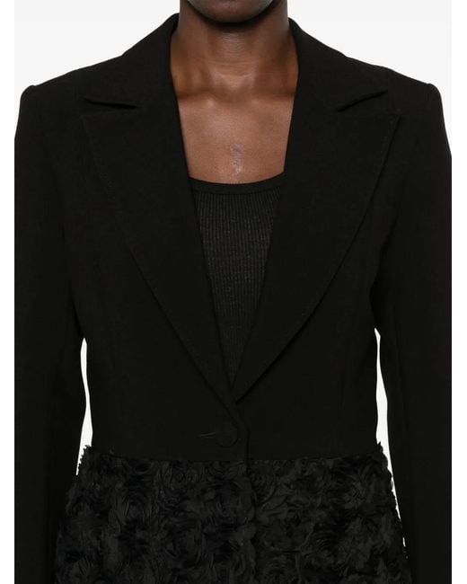 Nissa Black Flower-Appliqué Blazer