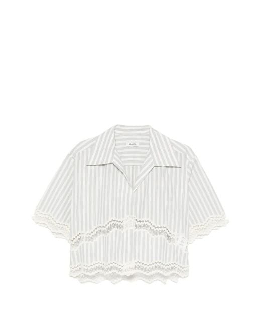 Sandro White Lace-Trim Striped Shirt