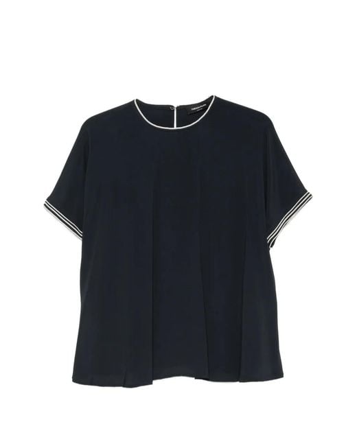 Fabiana Filippi Blue Striped-Trim Short-Sleeve Blouse