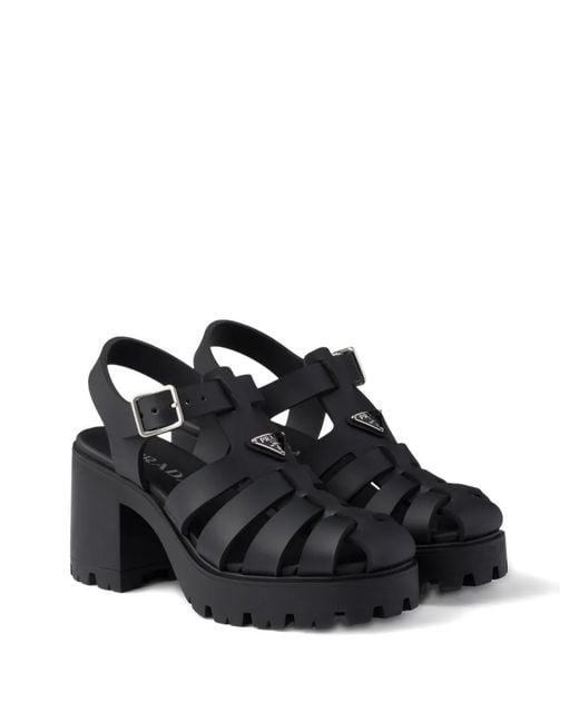 Prada Black Rubber Platform Sandals 90