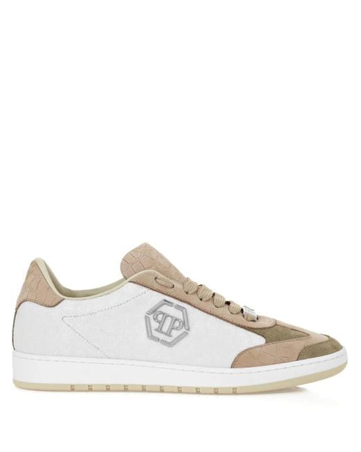 Philipp Plein White Mixed Monogram Crocodile-effect Sneakers