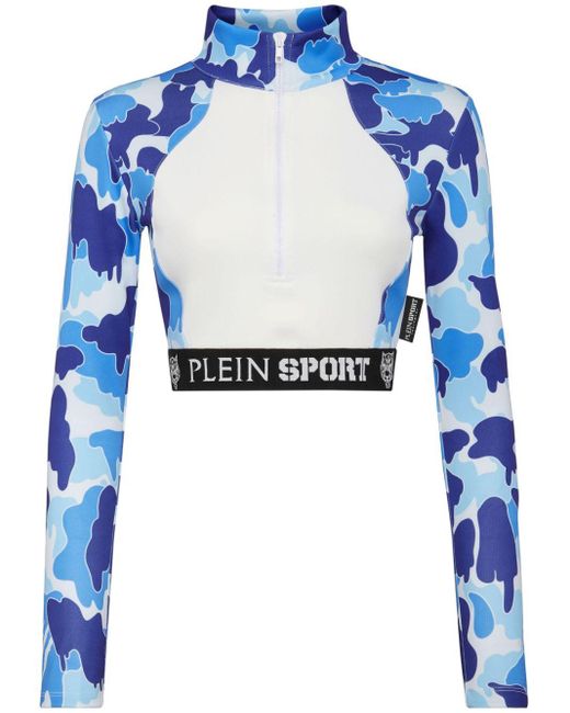 Philipp Plein Blue Cropped Zip-up Sweatshirt