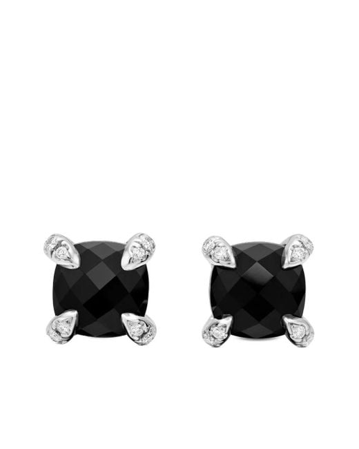 David Yurman Black Petite Chatelaine Ohrstecker mit Onyx und Diamanten 6mm