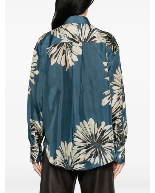Brunello Cucinelli Blue Printed Silk Shirt