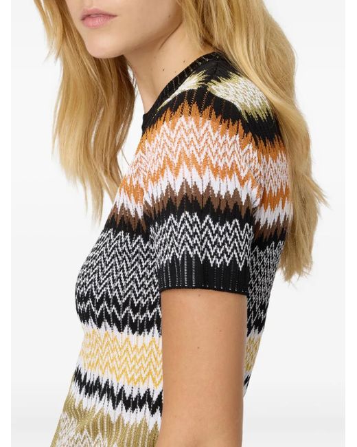 Missoni Black Chevron-Pattern Short-Sleeved Knit Top