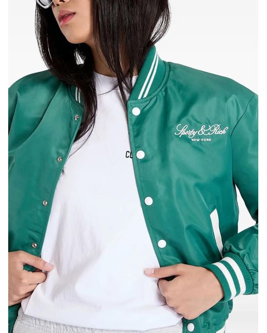 Sporty & Rich Green Striped Buttoned Varsity Jacket