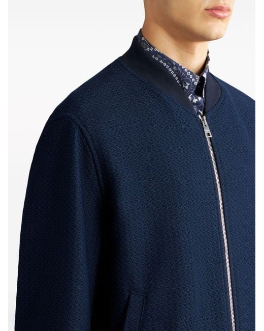 Etro Blue Textured Cotton Bomber Jacket for men