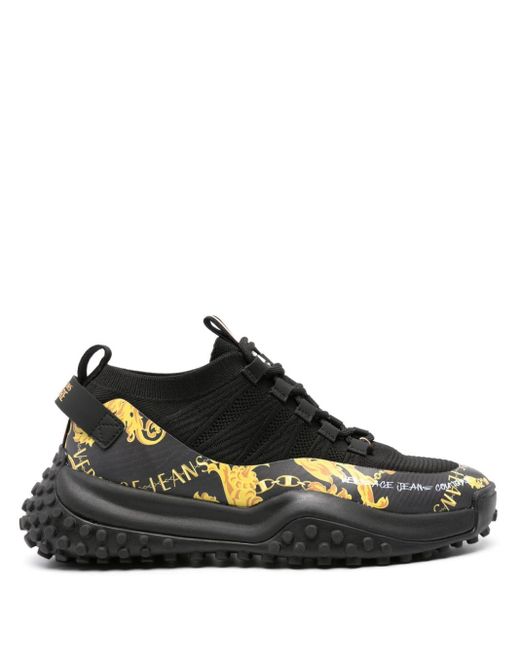 Versace Black Chain Couture-print Sneakers for men