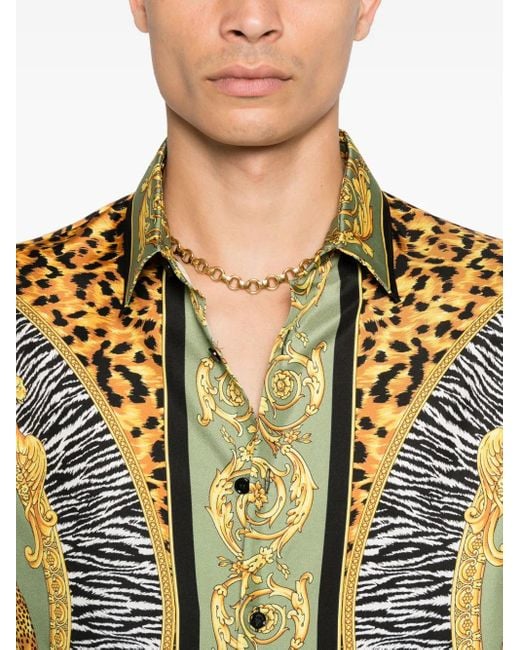 Versace Overhemden ,Veelkleurig ,Groene Luipaardprint Tijger Patroon Shirt in het Metallic voor heren
