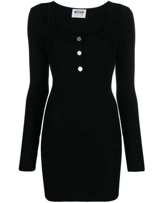 Moschino Black Long-Sleeve Ribbed-Knit Dress