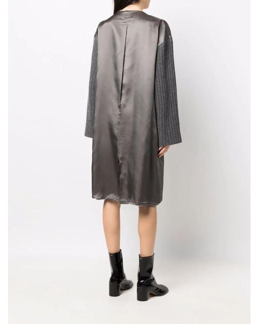 Maison Margiela Gray Contrasting-Sleeves V-Neck Dress