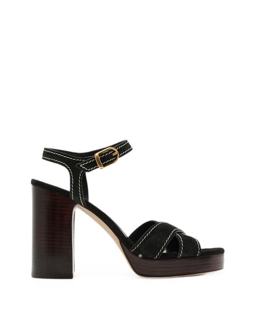 Stuart Weitzman Black Dayna Contrast-Stitch Platform Sandals