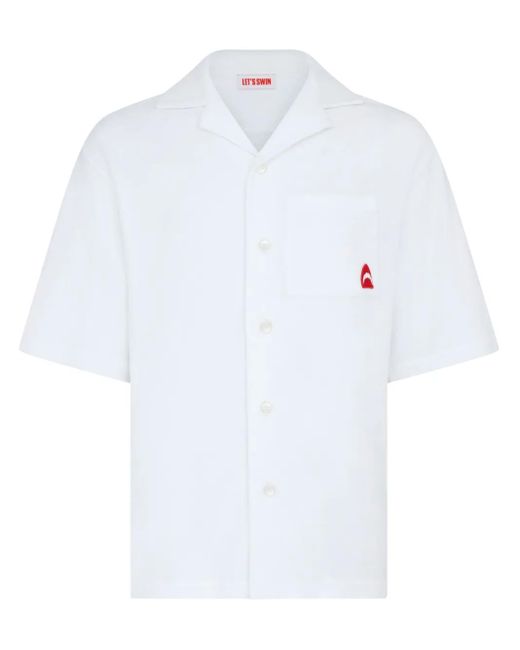 Let's Swim White Shark-Embroidered Shirt