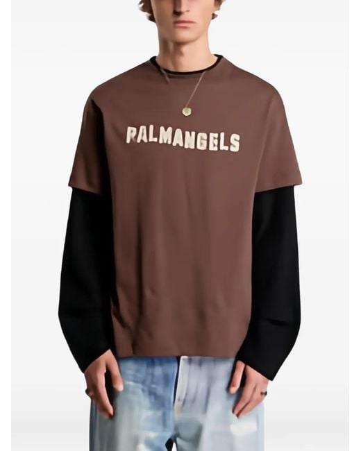 Palm Angels Brown Logo-Print Double-Layer T-Shirt