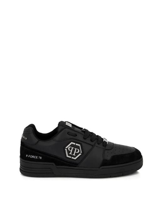 Philipp Plein Black P-Force Leather Sneakers