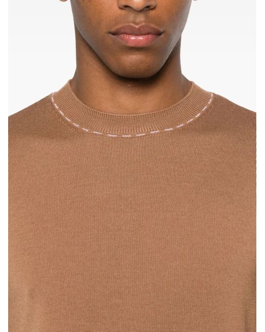 Eleventy Brown Round-Neck Wool Sweater for men