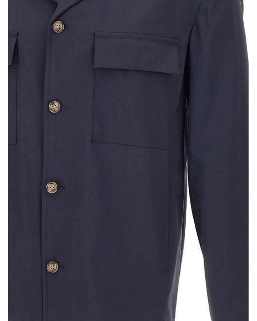 Barba Napoli Blue London Flap-Pockets Button-Down Virgin Wool Jacket for men