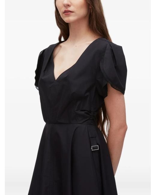 3.1 Phillip Lim Midi-Jurk Met Pofmouwen En V-Hals in het Black