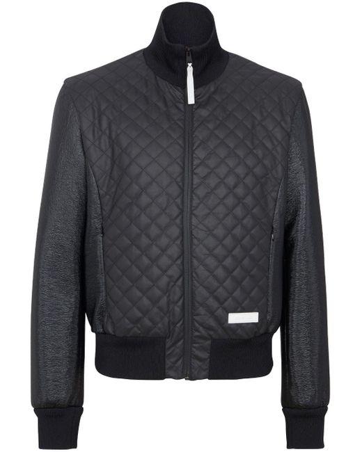 Balmain Blue Logo-patch Quilted Bomber Jacket for men