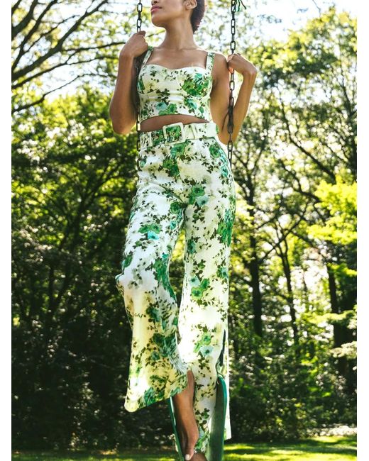 Cara Cara Green Mayflower Floral-Pattern Trousers