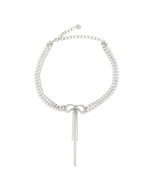 Self-Portrait White Double Crystal Bow Necklace