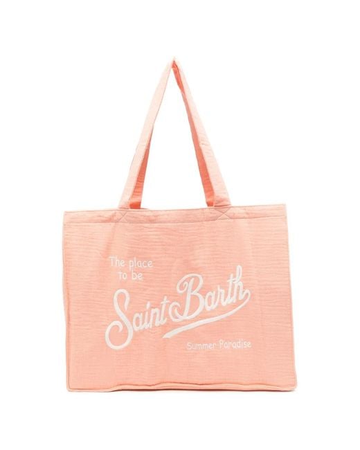 Mc2 Saint Barth Pink Logo-Embroidered Beach Bag