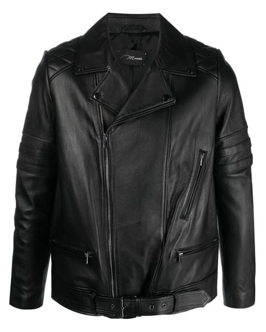 Manokhi Black Off-Centre Zip-Fastening Leather Jacket