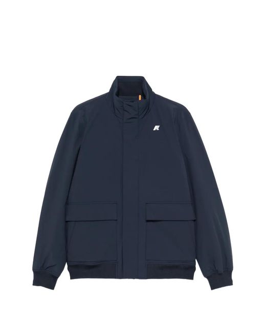 K-Way Blue Logo-Patch Ribbed-Trim Jacket for men