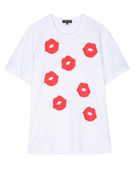 Comme des Garçons White Lips-appliqué Jersey T-shirt for men