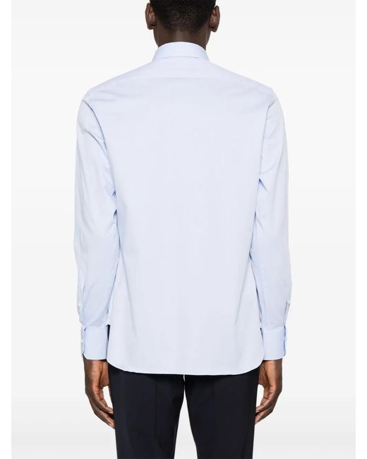 Zegna White Textured Cotton Spread-Collar Shirt for men
