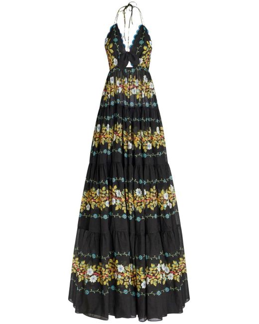 Etro Black Open Back Floral Cotton Maxi Dress