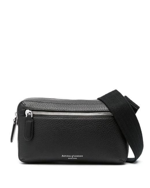Aspinal Black Reporter Compact Leather Crossbody Bag for men